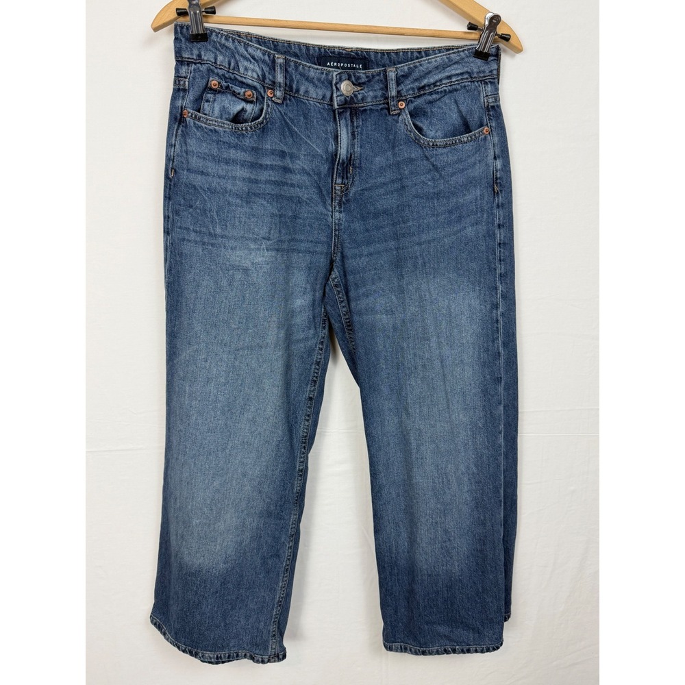 Aeropostale Womens 100% Cotton Wide Leg Jeans 6 Short Blue Aero Baggy Denim